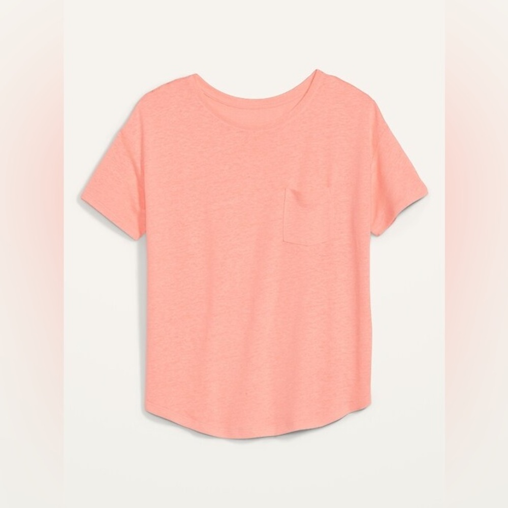 Pink Coral Linen Blend Pocket Tee
